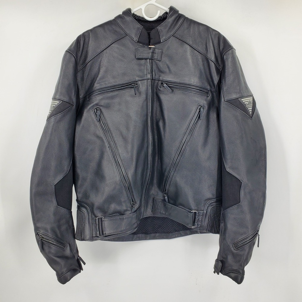 Hein Gericke Speedware Black Leather Motorcycle Jacket Vented Mens 46 Protective